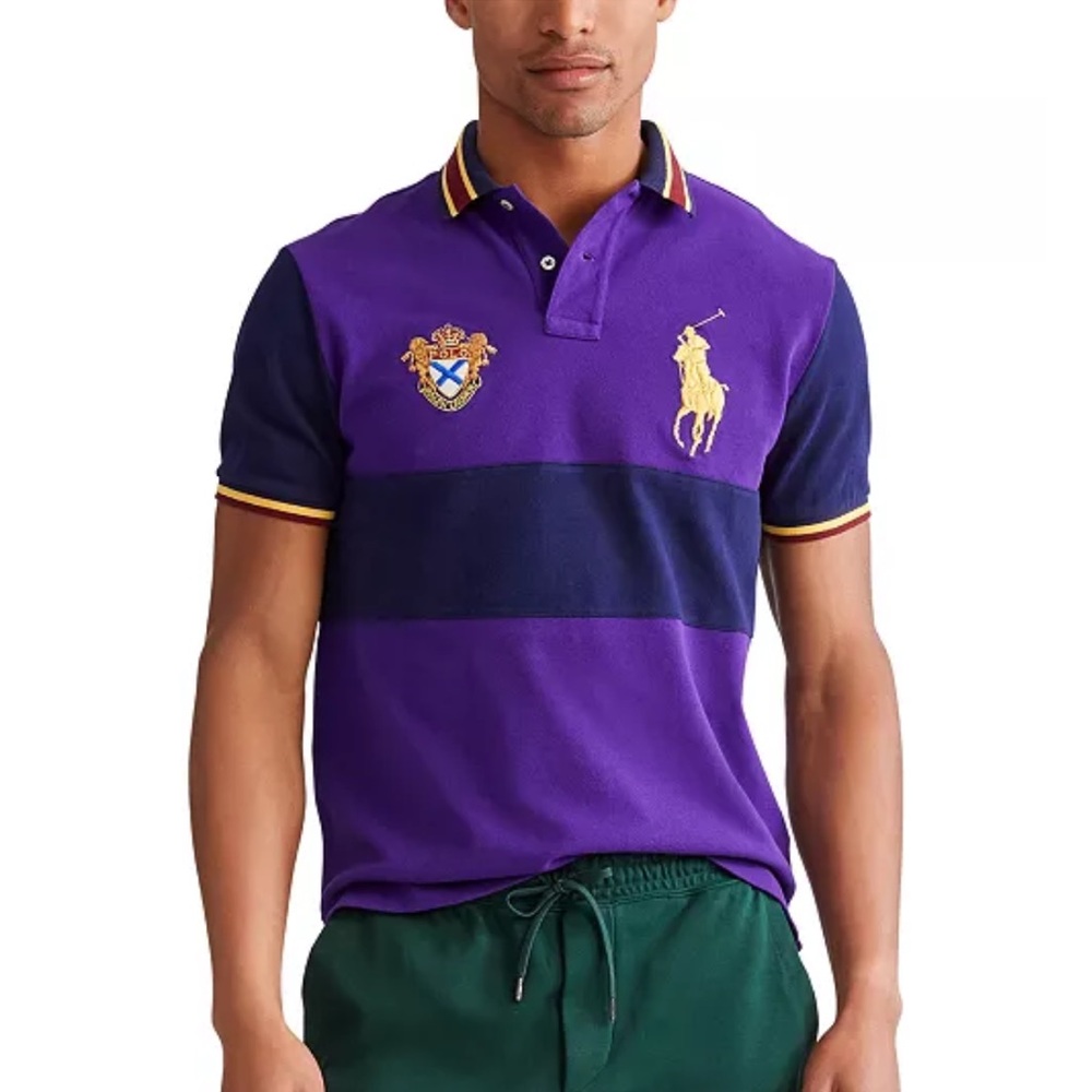 Ralph Lauren Purple & Navy Colorblock Polo with Yellow Crest